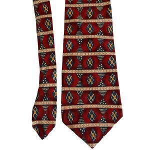 Vintage Guess Tie Men's Neck Printed Red Silk Made in USA Western